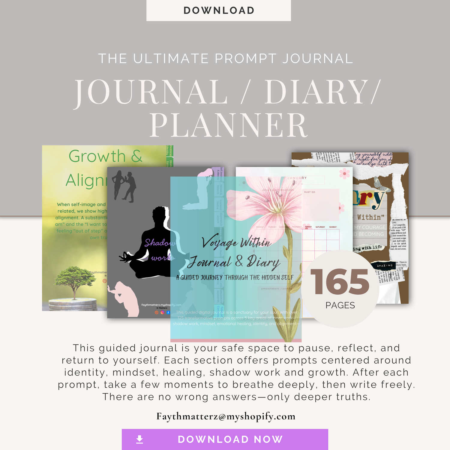 Digital Multi-Purpose Prompted Journal (167 Pages, 8 Chapters + Planner & Creative Inserts)
